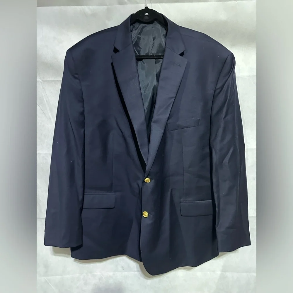 Lauren Ralph Lauren Blazer Jacket Mens 52 R Navy Blue Wool Gold Buttons Preppy